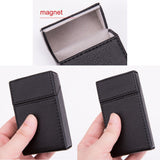 Magnetic closure cigarette case open lid detail black leather