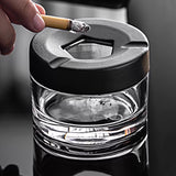 Portable Glass Ashtray with Rotating Lid Modern Minimalist Style Cool Cute Ash Tray Covered Lidded Smokeless