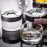 Portable Glass Ashtray with Rotating Lid Modern Minimalist Style Cool Cute Ash Tray Covered Lidded Smokeless