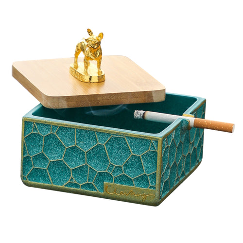 Resin Ashtray with Lid for Patio Porch Ash Tray Covered Lidded Smokeless Windproof Cute Dog Deer