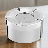 Rotating Smokeless Ashtray with Lid Modern Windproof Design ABS Silver