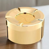 Rotating Smokeless Ashtray with Lid Modern Windproof Design ABS Gold