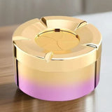 Rotating Smokeless Ashtray with Lid Modern Windproof Design ABS Gold Purple
