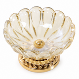 Champagne scalloped glass ashtray top view showing sculpted glass bowl and gold base
