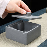 Square Ashtray with Lid Cement Cool Retro Vintage Covered Lidded Smokeless Ash Tray Grey