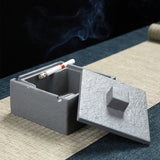 Square Ashtray with Lid Cement Cool Retro Vintage Covered Lidded Smokeless Ash Tray Grey