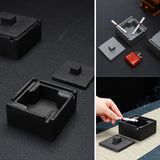 Square Ashtray with Lid Cement Cool Retro Vintage Covered Lidded Smokeless Ash Tray Grey Black 