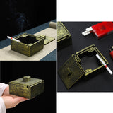Square Ashtray with Lid Cement Cool Retro Vintage Covered Lidded Smokeless Ash Tray Green