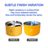 Stainless steel ashtray surface finish variation comparison showing smooth body and version with subtle decorative lines