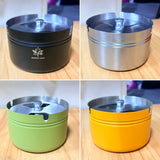 Stainless steel ashtray with rotatable lid in multiple colors showing updated surface finish design