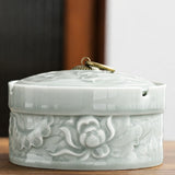 Vintage Ashtray with Lid for Outdoor Porch Ceramic Celadon lighter green