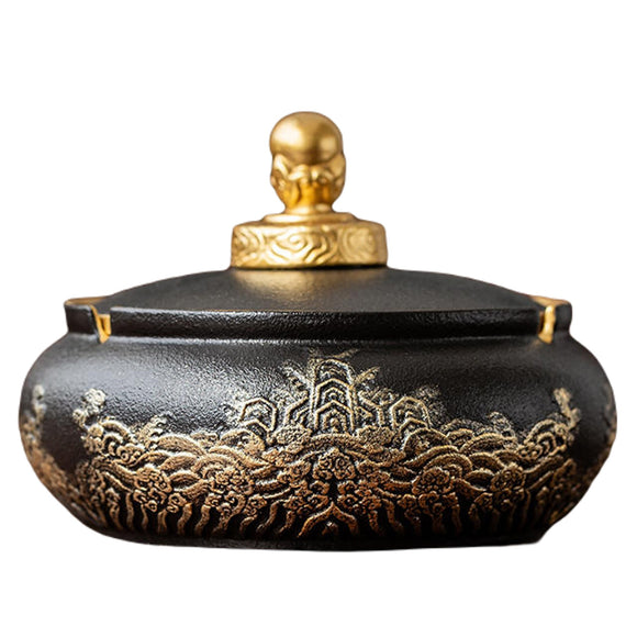 Vintage Ashtray with Lid Vintage Gold Patterns Ceramic Covered Lidded Smokeless Windproof Ash Tray