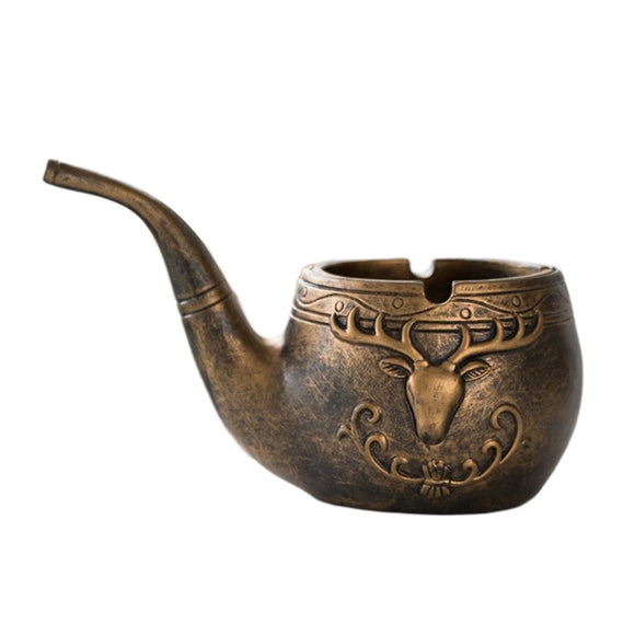 Vintage Deer Head Pipe-Shaped Resin Ashtray Long Spout Design Cool Retro Ash Tray