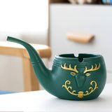 Vintage Deer Head Pipe-Shaped Resin Ashtray Long Spout Design Cool Retro Ash Tray