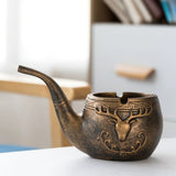 Bronze resin smoking pipe ashtray with decorative design