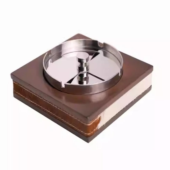 Rustic Luxury Tabletop Ashtray with Rotating Lid Cool Elegant Metal Ash Tray