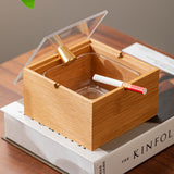 Wooden Ashtray with Lid and Glass Removable Tray Beech Walnut Covered Lidded Windproof Smokeless Ash Tray
