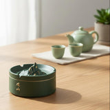 green ceramic ashtray with lid on wooden table zen tea setting decorative ashtray