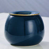 Outdoor Ashtray with Lid Ceramic Ash Tray Cute Cool Covered Dark Blue
