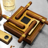 Outdoor Cigar Ashtray with Lid Large Wood Wooden Ash Tray Covered Lidded Windproof