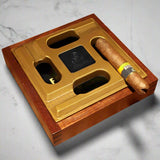 Outdoor Cigar Ashtray with Lid Large Wood Wooden Ash Tray Covered Lidded Windproof