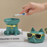 Cool Dog Ashtray Cute Resin Windproof Covered Ash Tray Lidded Smokeless Teal