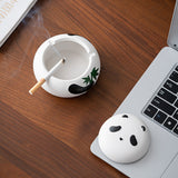 Cool Panda Ashtray Ceramic Coarse Pottery Cute Covered Lidded Windproof Ash Tray