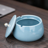 Covered Ashtray for Outdoor Patio Ceramic Lidded Windproof Smokeless Cool Ash Tray