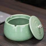 Covered Ashtray for Outdoor Patio Ceramic Lidded Windproof Smokeless Cool Ash Tray