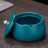 Covered Ashtray for Outdoor Patio Ceramic Lidded Windproof Smokeless Cool Ash Tray