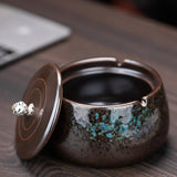 Covered Ashtray for Outdoor Patio Ceramic Lidded Windproof Smokeless Cool Ash Tray