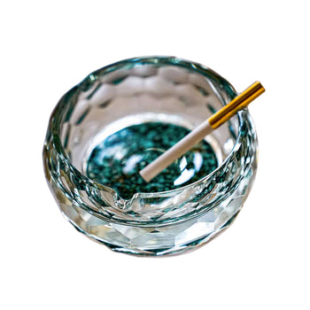 Crystal Glass Ashtray Cool Turquoise Diamond Pattern Minimalist Ash Tray