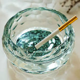 Crystal Glass Ashtray Cool Turquoise Diamond Pattern Minimalist Ash Tray