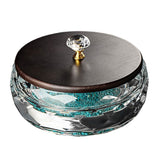 Decorative ashtray with a wooden lid and crystal knob glass ash tray