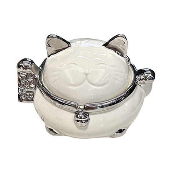 Fortune Cat Ashtray with Lid Ceramic
