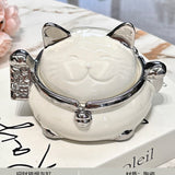 Fortune Cat Ashtray with Lid Ceramic