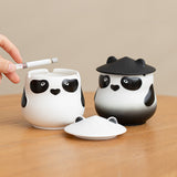 Cute Panda Ashtray with Lid Cool Ceramic Ash Tray Lidded Covered Windproof Smokeless Decorative