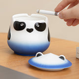 Cute Panda Ashtray with Lid Cool Ceramic Ash Tray Lidded Covered Windproof Smokeless Decorative