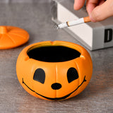 Cute Pumpkin Ashtray with Lid Resin Cool Ash Tray Covered Lidded Windproof Smokeless Halloween Decor