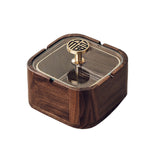 Cute Wooden Ashtray with Lid Cool Glass Ash Tray Covered Lidded Windproof