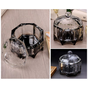 Glass Ashtray with Lid Octagon Black