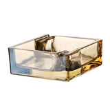 Amber glass square ashtray with two cigarette grooves