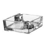 Clear glass square ashtray with two cigarette grooves
