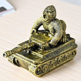 Vintage colored gorilla on a tank ashtray gold covered resin ash tray