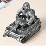 Vintage colored gorilla on a tank ashtray gray covered resin ash tray