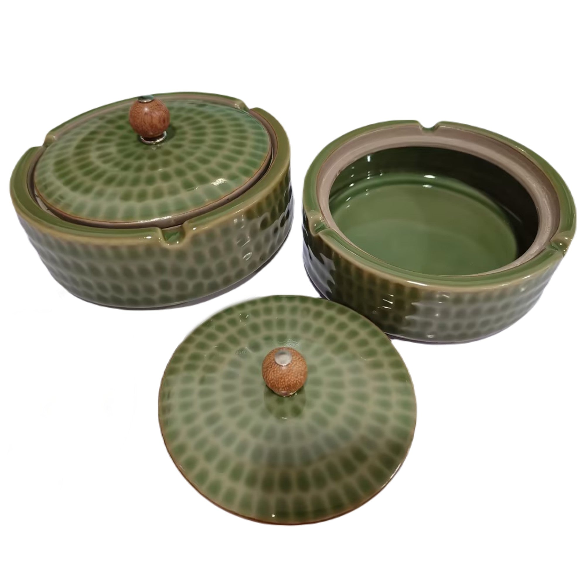 Vintage Ashtray with Lid for Outdoor Porch Ceramic Hammered
