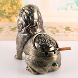 Lion Ashtray with Lid Smokeless Vintage Ash Tray for Outdoor Porch Patio Covered Lidded Windproof Decorative Animal Home Decor