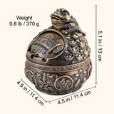 Lucky Toad Ashtray with Lid for Outdoor Patio Money Frog Cool Metal Ash Tray with Lid Covered Smokeless Lidded Windproof