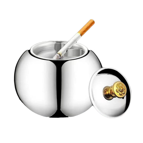 Metal Covered Ashtray with Funnel Large Cool Ash Tray Stainless Steel Lidded Windproof Smokeless