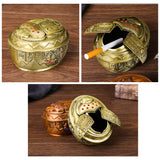 Metal Ashtray with Lid Vintage Egyptian Smokeless Lidded Covered Windproof Cool Cute Ash Tray Zinc Alloy Gold
